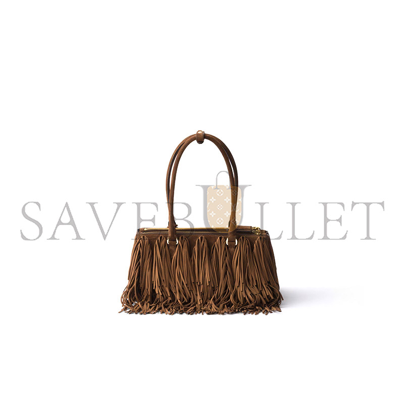 Pra*a galleria medium suede bag with fringe 1ba457 (30*14*10.5cm)